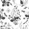 Seamless vector pattern with wildflowers and insects on a white background.