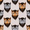 Seamless vector pattern with wolf and fox. Cartoon