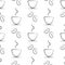 Seamless vector patterns with cups and cofee grains on the white background