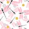 Seamless vector pink watercolor dragonfly pattern