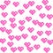 Seamless vector pixel pink hearts pattern.