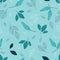 Seamless vector repeat in blue, teal, white leaf pattern with a blue background.