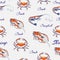 seamless vector Seafood pattern on gentle gray backdrop. hand drawn engraved seafood background. vintage sea animals texture with