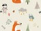 Seamless vector seasonal pattern with funny animals in the forest.