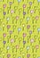 Seamless vector spring pattern with tulips doodles on yellowish green background
