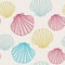 Seamless vector summer pattern with hand drawn doodle shell illustrations