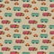 Seamless vector transportation themed vetor pattern with trucks cars and buses