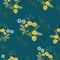 Seamless vector wallpaper on a green background with wildflowers dandelion.