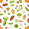 Seamless vegan pattern with fresh vegetables. Healthy vitamin food texture. Endless vegetarian background with doodle