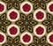 Seamless vintage arabesque pattern with gold rhombuses, chains, beads, crimson roses