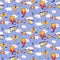 Seamless vintage pattern with balloons, planes and helicopters