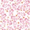 Seamless vintage pattern with hand painted pink leaves and ditsy small flowers. Watercolor