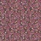 Seamless vintage pattern - hand painted small leaves and tiny flowers. Watercolour pink design on dark brown background