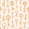 Seamless vintage pattern with old victorian door keys. Repeating antique print on endless background. Monochrome texture