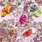 Seamless watercolor background with butterflies.Floral pattern with a branch of permafrost, tansy, wild grass, immortelle. Waterco