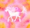 Seamless watercolor background with Walking unicorn against of a spiral pink background. hand drawn watercolor