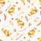 Seamless Watercolor Boho Pattern with yellow chickens for babies, newborn kids