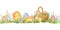 Seamless watercolor border with easter eggs and baskets
