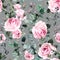 Seamless watercolor botanical pattern with graceful rose flowers in vintage style