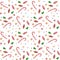 Seamless watercolor Christmas pattern background with candies, firs, stars and balloons on white background