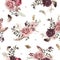 Seamless watercolor ethnic boho floral pattern - paste flowers & feathers on white background