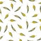 Seamless watercolor hand drawn pattern with green yellow olive dry autumn fall wood leaves leaf of calm soft neutral