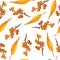 Seamless watercolor hand drawn pattern illustration with orange elegant autumn fall berries berry small branches and