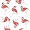 Seamless watercolor illustration of Flamingo in white background.