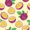 Seamless watercolor passion fruit pattern.