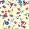 Seamless watercolor pattern with berry wine, bottle of wine, cocktail, glass with vermouth. A bottle of wine, champagne. Package,