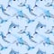 Seamless watercolor pattern with blue dolphins. Ocean friendly animal background.