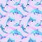 Seamless watercolor pattern with blue dolphins. Ocean friendly animal background.