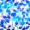 Seamless watercolor pattern with blue leafs on white background. Endless artwork hand-drawn. Floral wallpaper summer