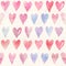 Seamless watercolor pattern with colorful hearts - romantic light and soft tints of pink and red.