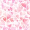 Seamless watercolor pattern with colorful hearts - romantic light and soft tints of pink and red.