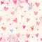 Seamless watercolor pattern with colorful hearts - romantic light and soft tints of pink and red.