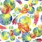 Seamless watercolor pattern of cosmic planets and comets