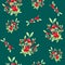 Seamless watercolor pattern with cranberry elements on navy green background