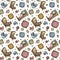 A seamless watercolor pattern with cute elements