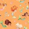 Seamless watercolor pattern with cute multiracial girls mermaids, sea elements, sea stars, fishes, flowers etc Girls