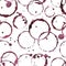 seamless watercolor pattern with drawings of round red wine, juice stains, splashes