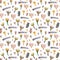 Seamless watercolor pattern of dried flowers in primitivism style with the phrase boo.