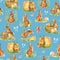 Seamless watercolor pattern with easter rabbits blue