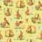 Seamless watercolor pattern with easter rabbits yellow