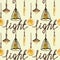 Seamless watercolor pattern Edison lamps on a rope loft style inscription light, on a pale yellow background interior