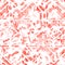 Seamless watercolor pattern. Ethnic and tribal motifs. Color living coral and white. Vector illustration