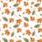 Seamless watercolor pattern with fall leaf elements. Autumn season. Repeated horizontally and vertically.