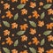 Seamless watercolor pattern with fall leaf elements. Autumn season. Repeated horizontally and vertically.
