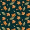 Seamless watercolor pattern with fall leaf elements. Autumn season. Repeated horizontally and vertically.