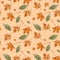 Seamless watercolor pattern with fall leaf elements. Autumn season. Repeated horizontally and vertically.